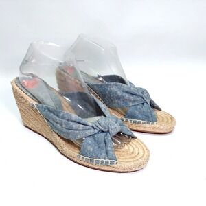 NWOB Splendid Espadrille 9.5 Sandal Wedge Acid Wash Denim Twist Knot Festival